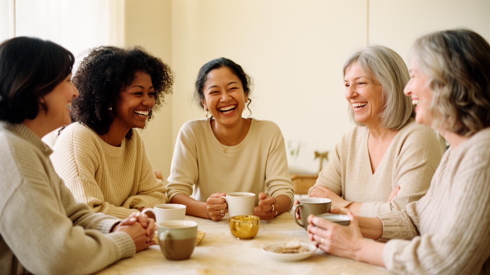 Two women sharing tea and quiet conversation at a kitchen table